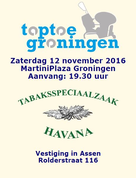 TaptoeGroningen's tweet photo. Voorverkoop voor de 26e Taptoe Groningen op zaterdag 12 november bij  Havana in Assen https://t.co/nCs15AIWCb