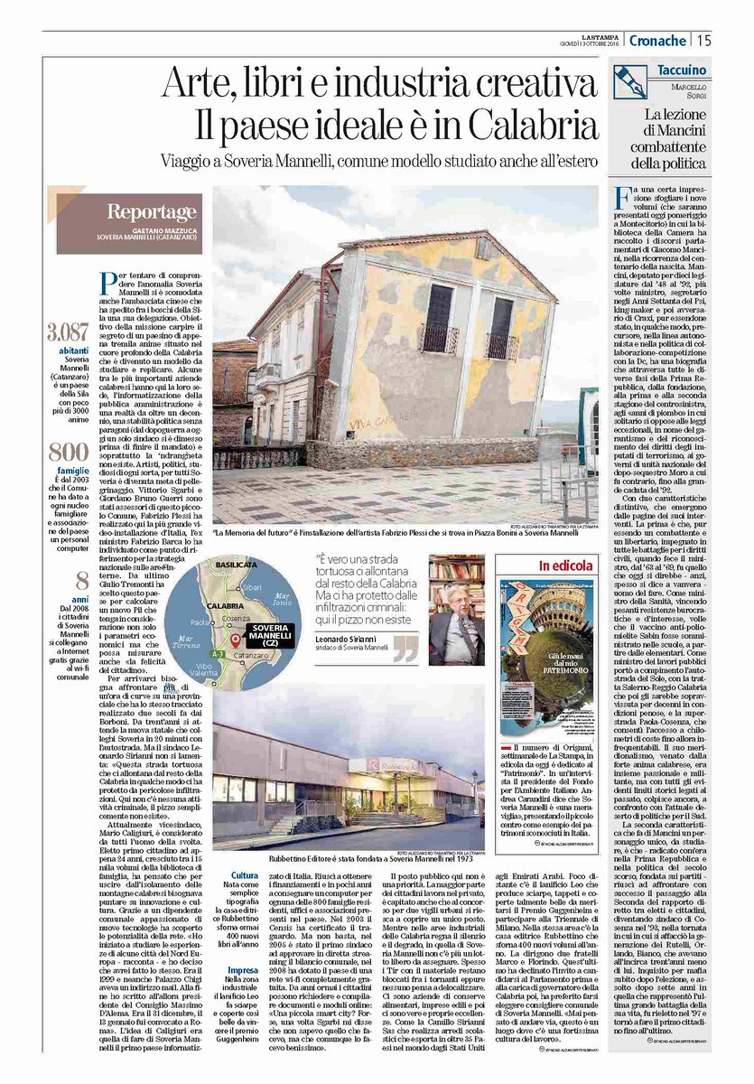 Arte, libri e industria creativa. Il paese ideale è in Calabria. La Stampa