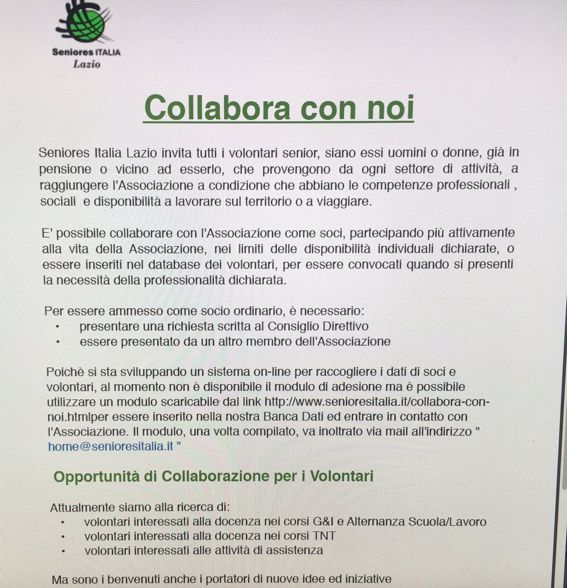 SENIORES_ITALIA's tweet photo. Cerchiamo nuovi volontari . Ecco il post collabora con noi https://t.co/4SMR4vUAVY