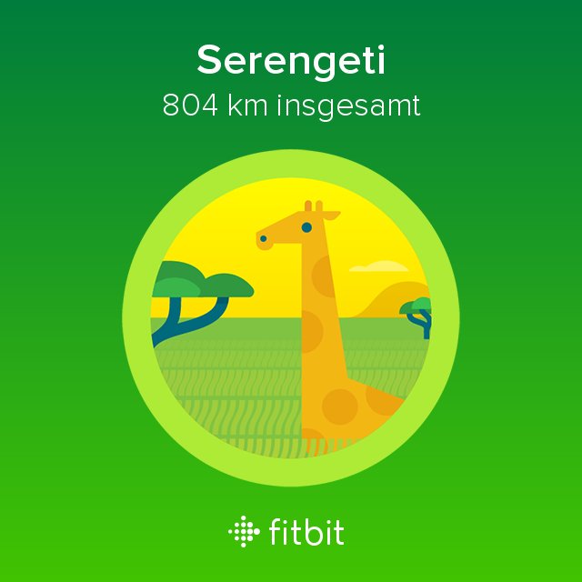 #Fitbit 804 Kilometer zurückgelegt und mir dafür das Serengeti-Abzeichen verdient.  #zieltitelbildmenshealth #keepgoing 😎
