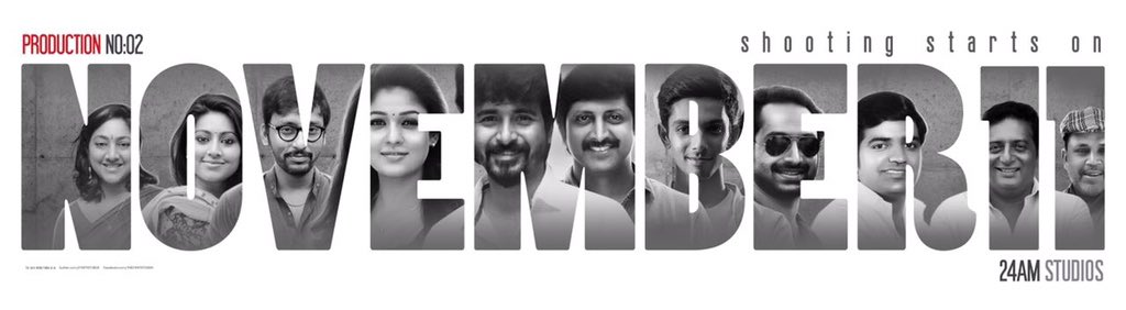 With all ur blessings our Prestigious Production No:2 with <a href="/jayam_mohanraja/">Mohan Raja</a> <a href="/Siva_Kartikeyan/">Sivakarthikeyan</a> #Nayanthara #fahadh starts on November 11,2016.