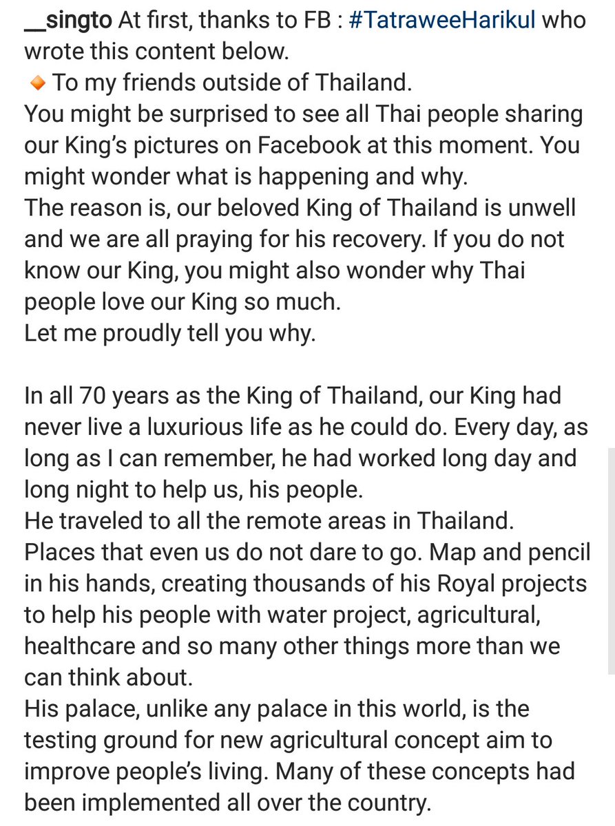 DS_Thailand's tweet photo. Dear all friends,
We just lost our King today. And we want to share some story, why all Thai people love him.
(Thx khun Singto) https://t.co/cRvttnqXBe