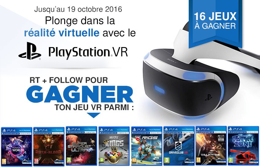 Micromania_Fr's tweet photo. Jusqu’au 19/10, RT + Follow pour gagner ton jeu #PlayStationVR ! https://t.co/dkbWAGoxDo https://t.co/QXjdUYxUlc