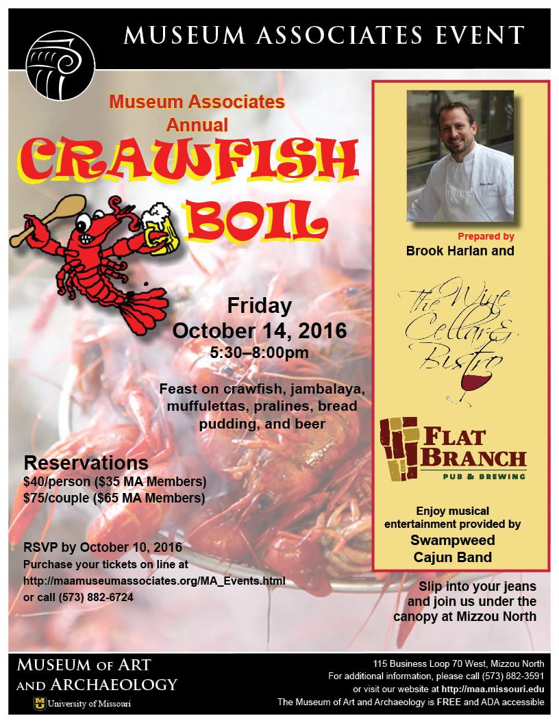 Tomorrow 5:30-8:00 @MUArtandArch Crawfish Boil with <a href="/CyrsWineCellar/">The Wine Cellar</a> maa.missouri.edu/events/ma-even… pre-purchase or purchase tickets at the door