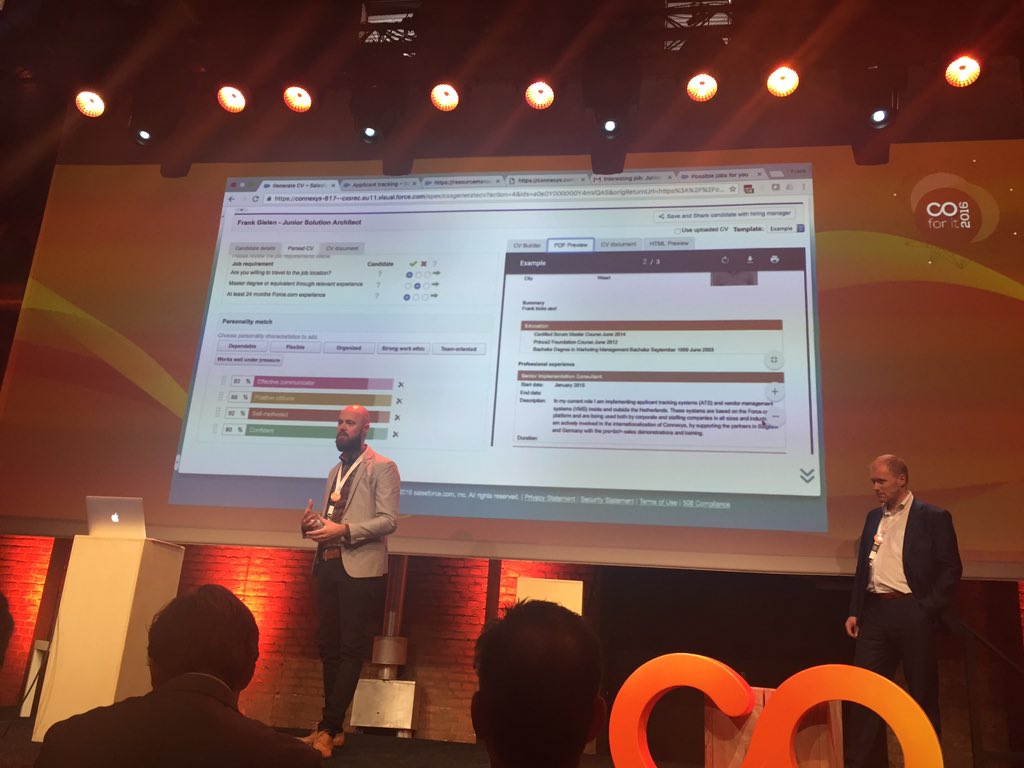 kimpieschel's tweet image. Great to see the @Connexys #salesforce tool with cool options (e.g. #textkernel :D). Looks great! #coforit16