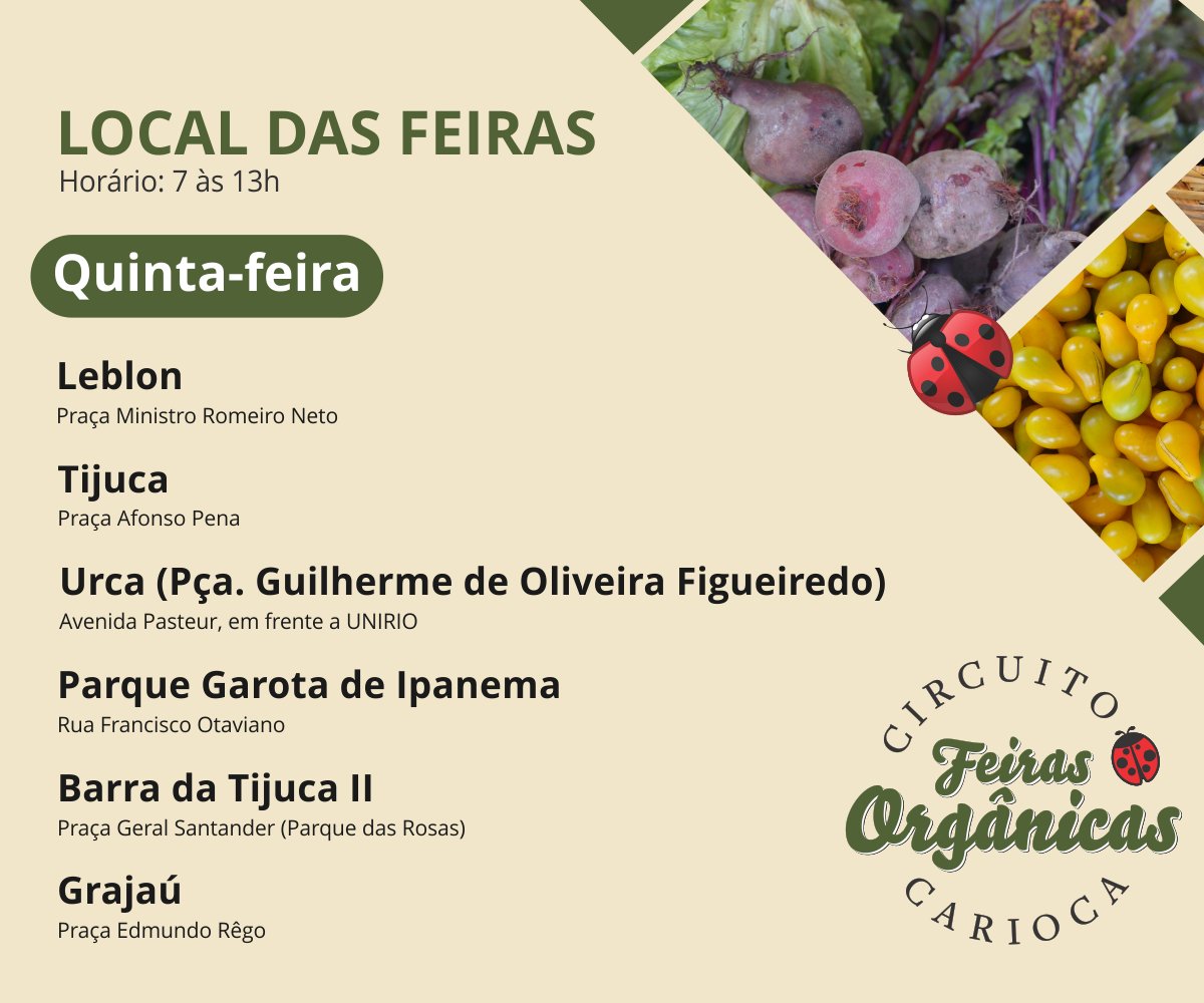 SEDES_PCRJ's tweet photo. Ainda dá tempo de visitar uma de nossas Feiras Orgânicas ! #Riofeirasorganicas #PrefeituraDoRio https://t.co/BnnqUwvJVX