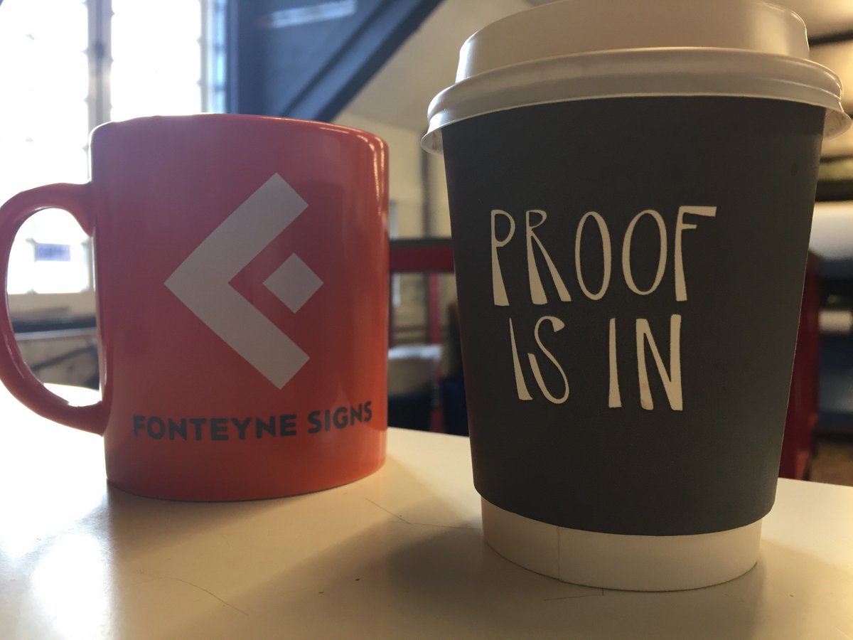 FonteyneSigns's tweet photo. Keeping working relationships local - thanks for the coffee guys :) @ThePuddingStop #stalbans #signs #pudding #proofisin #localbusiness #art https://t.co/rMgl9W964k
