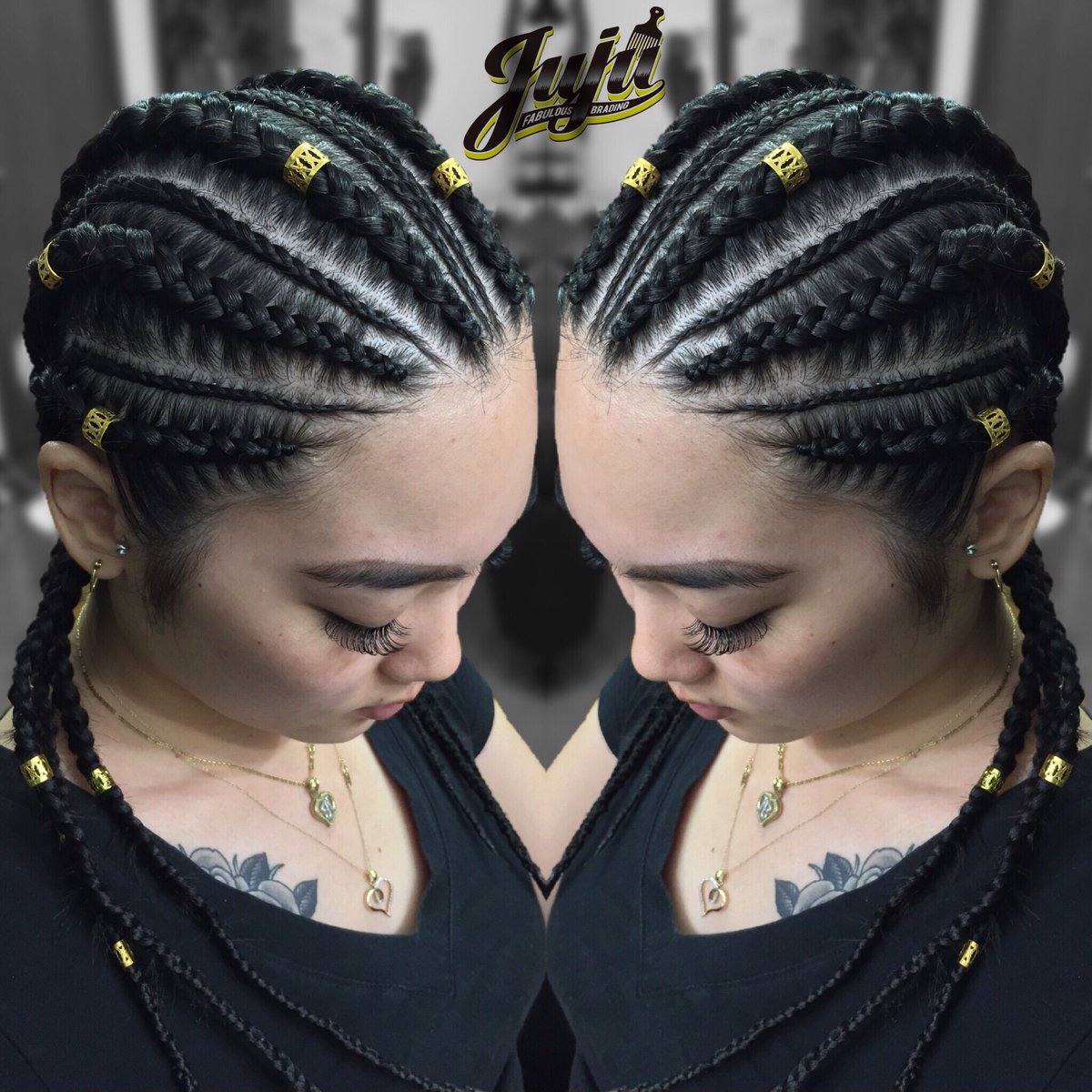 Juju Braiding A Twitter Full Cornrow Style 太め 細めコーンロウmix Style 仕上げに持参して頂いたドレッドビーズを付けて見ました 沖縄コーンロウ 那覇エクステ