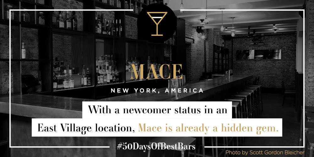shaketheworldpf's tweet photo. The fantastic @macebarnyc in #NewYork. Congratulations on achieving 28th position at this year's #50BestBars #truespirit #50daysofbestbars https://t.co/s3TFTzRzyA
