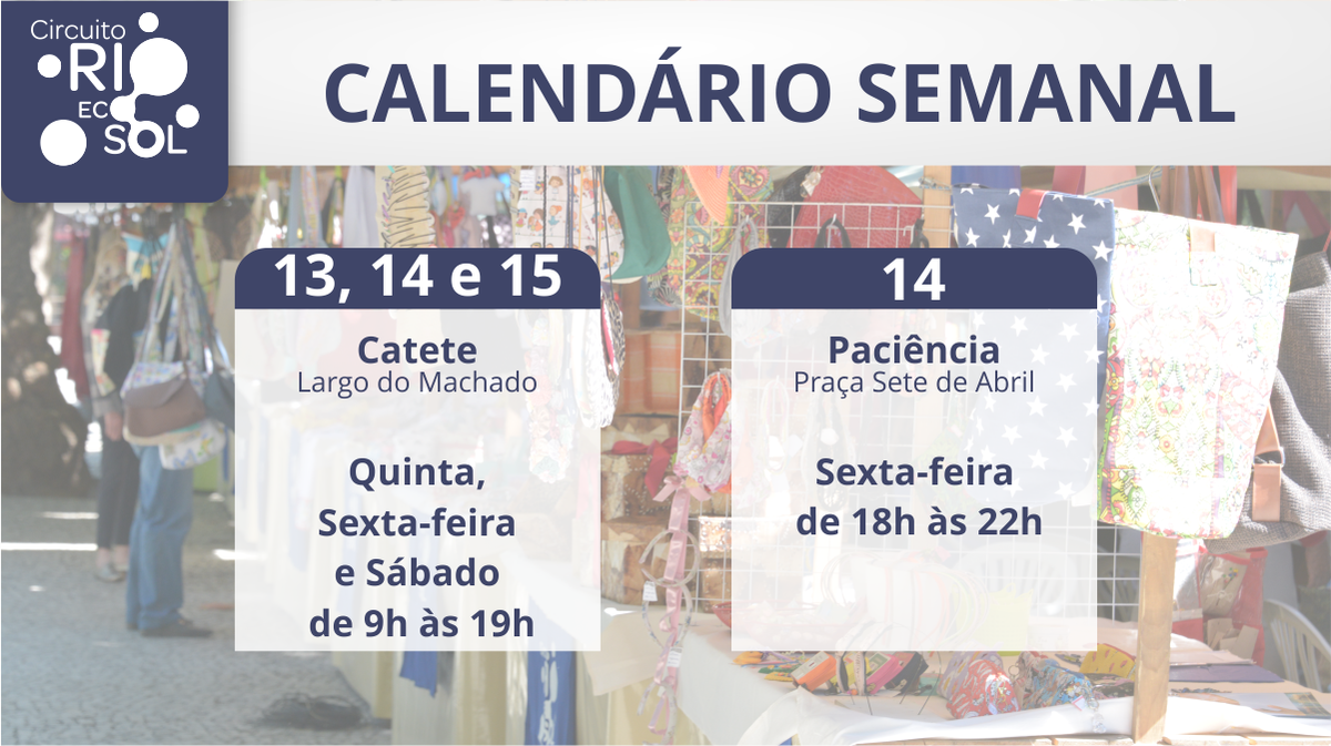 SEDES_PCRJ's tweet photo. Essa semana ainda tem Circuito Rio Ecosol !   #RioEcosol #EconomiaSolidária #PrefeituraDoRio https://t.co/dQ8HGKnvXS