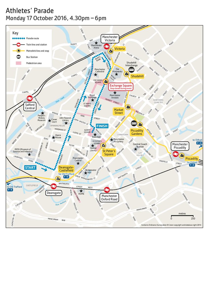 gmptraffic's tweet image. Wondering where's best to watch the #GBHeroesMcr parade on Monday 17th October? Look no further, here's the parade route.