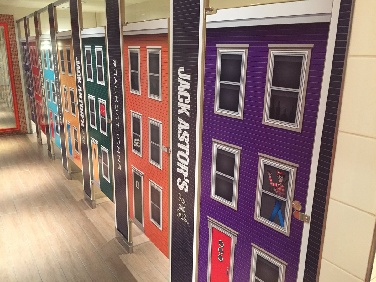 BugdenSigns's tweet image. We're installing new #Vinyl #graphics #jackastors. Come check it out! @DowntownStJohns. Sorry, women's bathroom only 😔