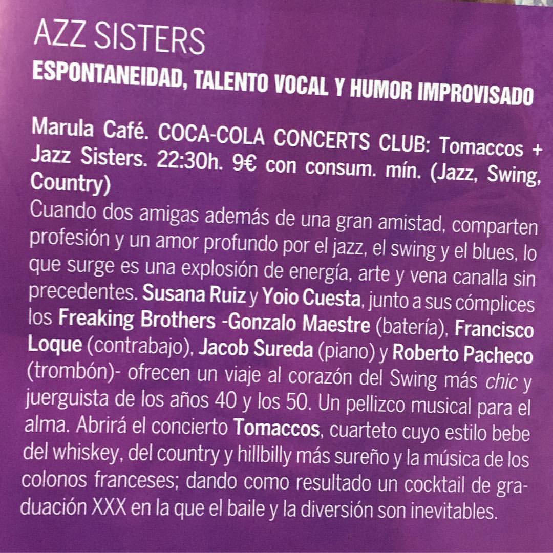 El sábado en <a href="/MarulaCafe/">Marula Café BCN</a> <a href="/4JAZZSISTERS4/">JAZZSISTERS</a>  en directo!
Coca-Cola Concerts Club
<a href="/ZonaCocaCola/">Zona Coca-Cola</a> @lanocheenvivo