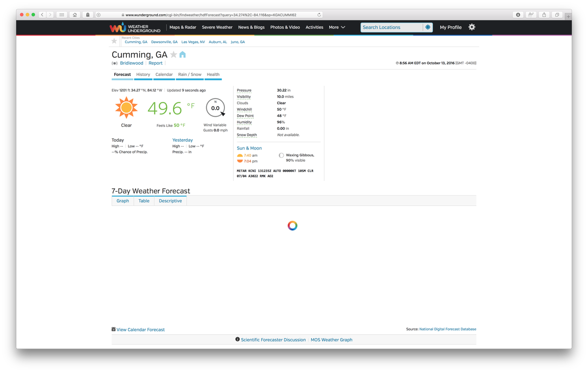 korosec's tweet photo. @wunderground Why will the forecast not load?  Safari 10.0   OS X 10.11.6  Started 3 days ago. https://t.co/irphzxrWEZ