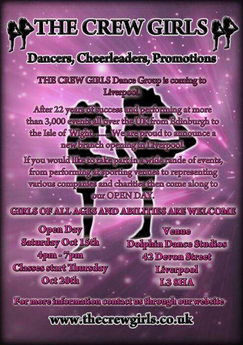 TheCrewGirls's tweet photo. #Liverpool Open Day this Saturday. Come down to @DolphinStudios 4pm -7pm to meet us. Dance classes start Thursday 20th October. https://t.co/B1ENnmb7LY