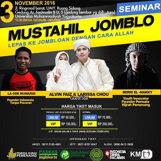 argoputraN's tweet photo. TALKSHOW MUSTAHIL JOMBLO | Kamis, 3 november 2016 | 12.30  - selesai | UMY @lalinjogja @BerandaJogja https://t.co/UxEL2Va3Oa