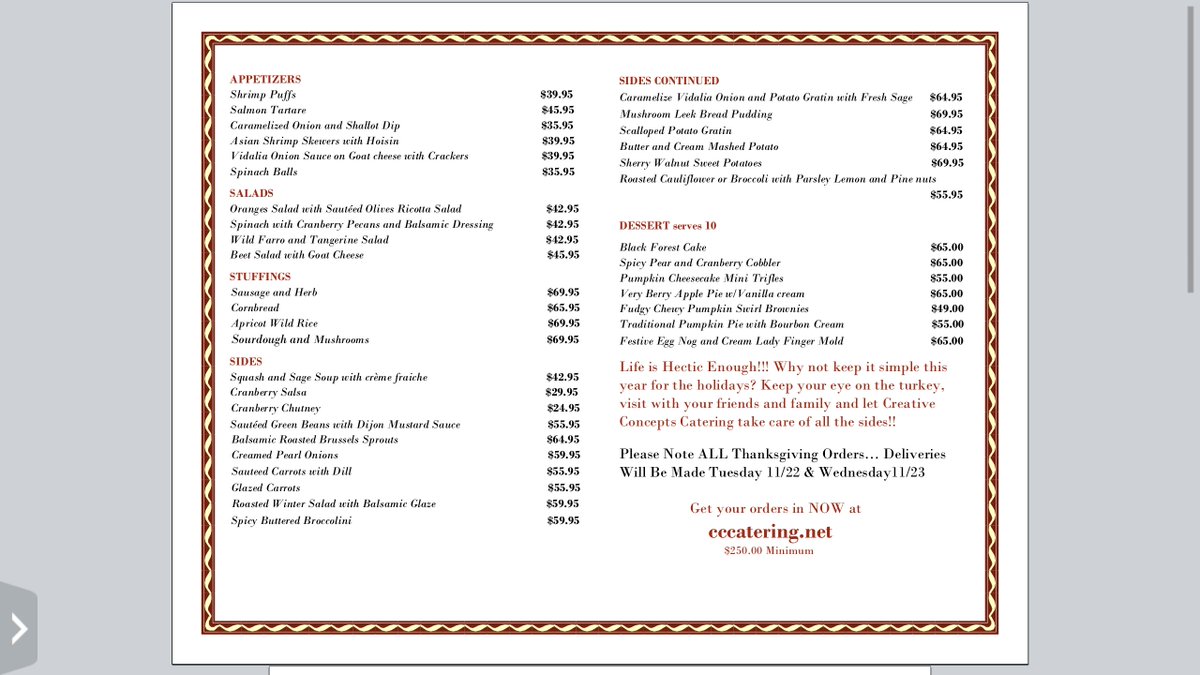 cccateringnet's tweet photo. #Holiday Menu #APPSsoupsSALADSstuffingDESSERTS #orderNOW@cccatering.net #deliveringUNEXPECTEDflavors #FEEDmeFRESHfood https://t.co/Jip5585dEF