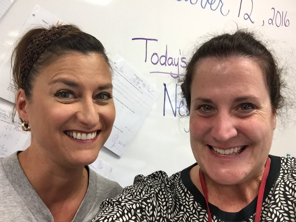 MsHillMMS's tweet image. Two happy teachers! See what we see...over sixty kids all working well in their groups! 7th period...you rock!