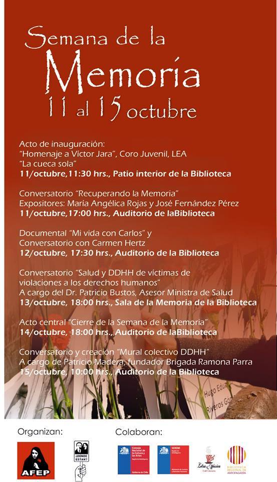 BibliotecAntofa's tweet photo. Conoce la programación de Semana de la Memoria en @BibliotecAntofa #Antofagasta 
#octubre #MesdelaMemoria https://t.co/kKhMv4qpXQ
