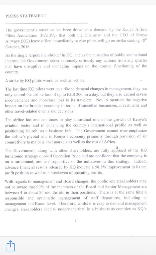 designers_un's tweet photo. Striking KQ pilots vs the Government. https://t.co/huMHpYYZdO