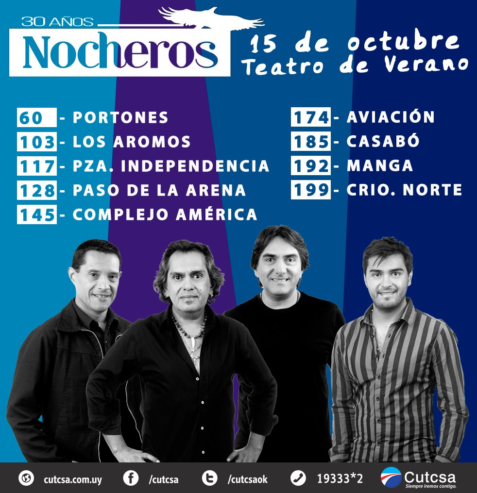Sábado 15 de octubre, #30Años de <a href="/LosNocherosOfic/">Los Nocheros Oficial</a> | Servicio especial a la salida del <a href="/teatrodeverano/">Teatro de Verano Ramón Collazo</a>.