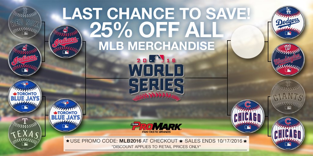 TeamProMark's tweet photo. LAST CHANCE TO SAVE!!! Take 25% Off ALL #MLBGear at https://t.co/LAjUsH3K3w . Enter code MLB2016. Sale ends 10/17/16. https://t.co/lQFL53pxnA