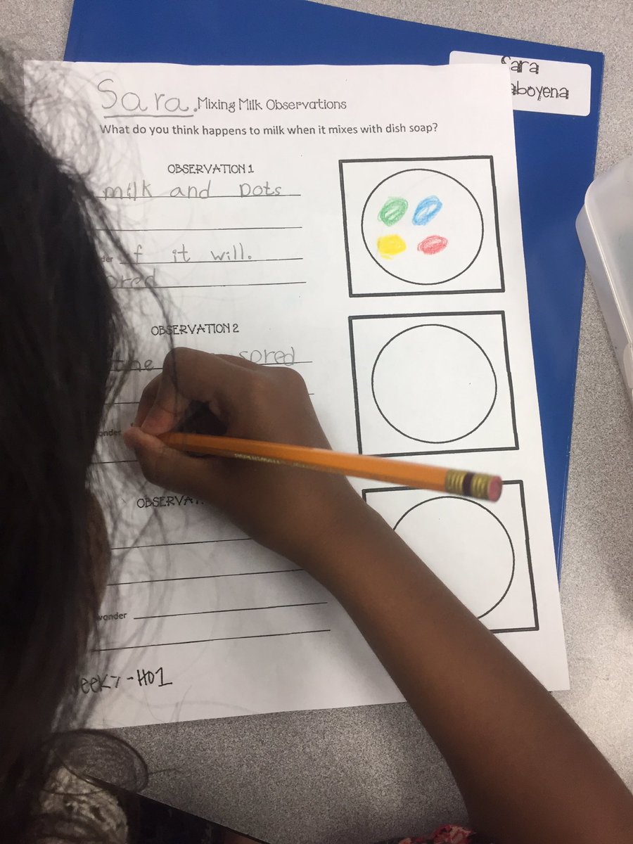 Ms_Davis_Class's tweet photo. Making predictions about what will happen when we mix dish soap, milk, and food coloring! 🌈 #PISDbest #firstgrade https://t.co/ZSnVZ7N7ID