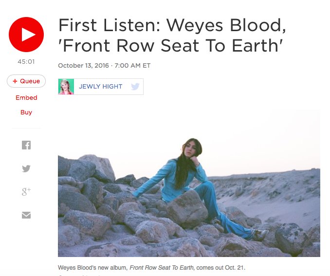 co_sign's tweet photo. Stream @WeyesBlood's album #FrontRowSeatToEarth, featured exclusively today on @nprmusic #FirstListen! Drops 10/21. https://t.co/U7RSpWhdJd https://t.co/Tt5q6yhGAT