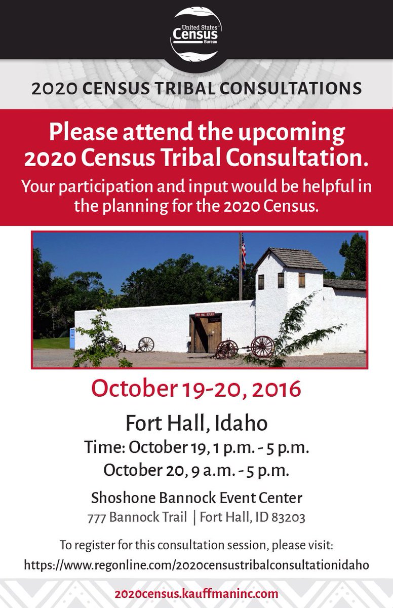 kauffmaninc's tweet image. Great opportunity to provide @uscensusbureau tribal input. Consultation on #Shoshonebannock #FortHall Reservation Oct 19-20.
