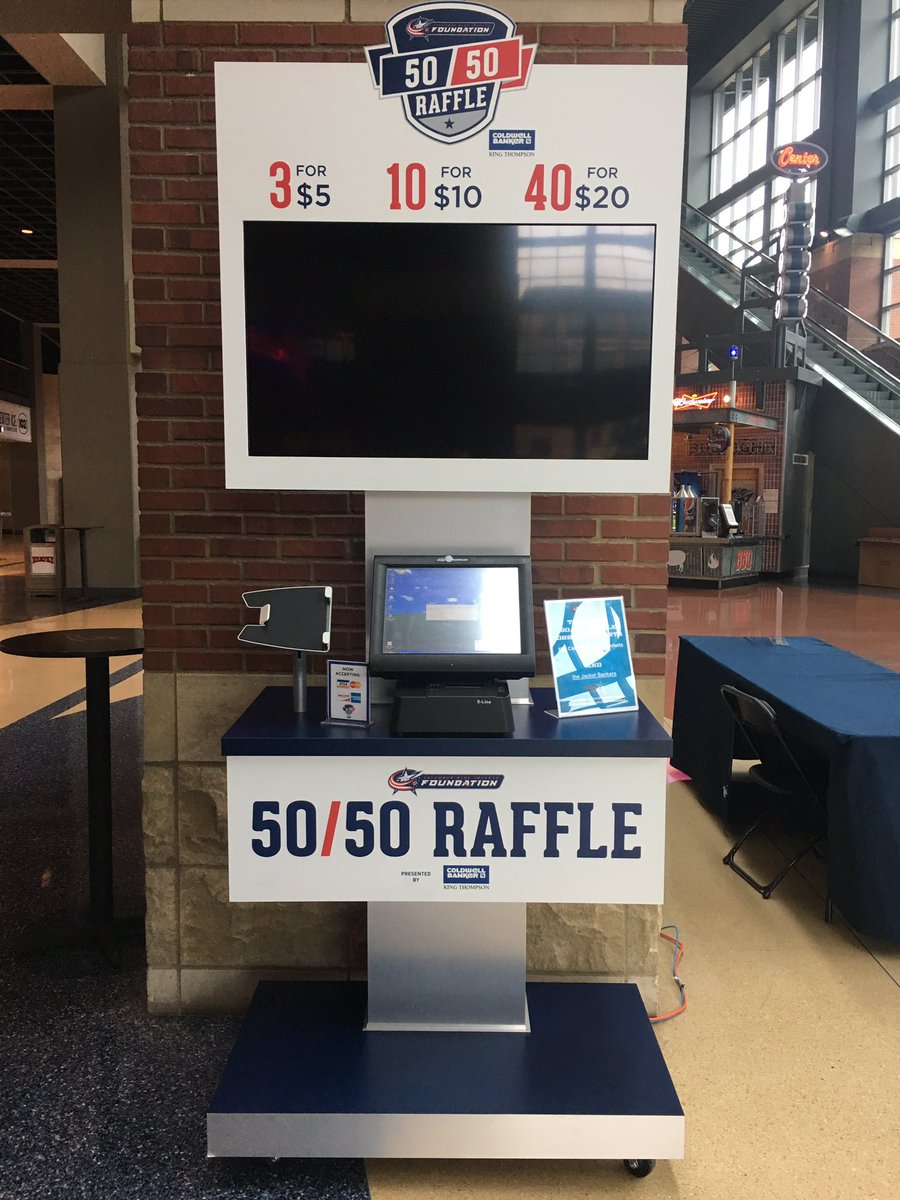 StingerCBJ's tweet photo. Find one of these 50/50 kiosks, buy some tix &amp; you can split the pot w/ tonight's beneficiary @BackersFDN #CBJ #BOSvsCBJ https://t.co/hRQQDuFgPL