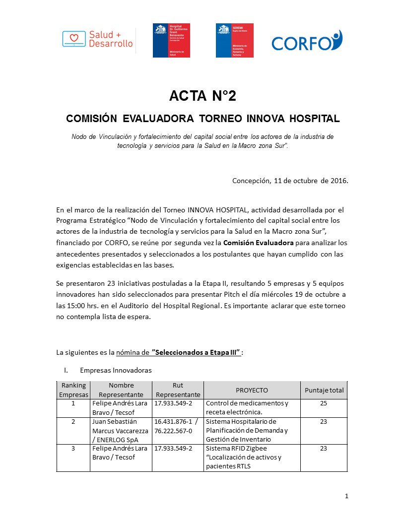 salud_sur's tweet photo. Nomina de seleccionados a ETAPA III del Torneo Innova Hospital https://t.co/4LESZaX20i