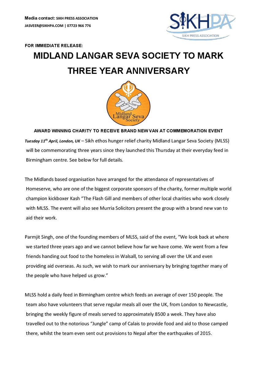 SikhPA's tweet photo. @MidlandLangar are marking 3years of public service in #Birmingham tonight. Go show your support for their amazing work! 
#Langar #Sikhs

RT https://t.co/9cjEZRde3U