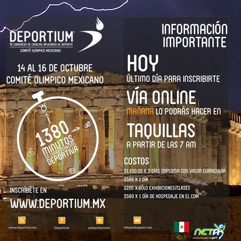 Deportiummx's tweet photo. Hoy último día para inscribirte online mañana lo podrás hacer en taquilla del @COM_Mexico https://t.co/75rOVD1Paj