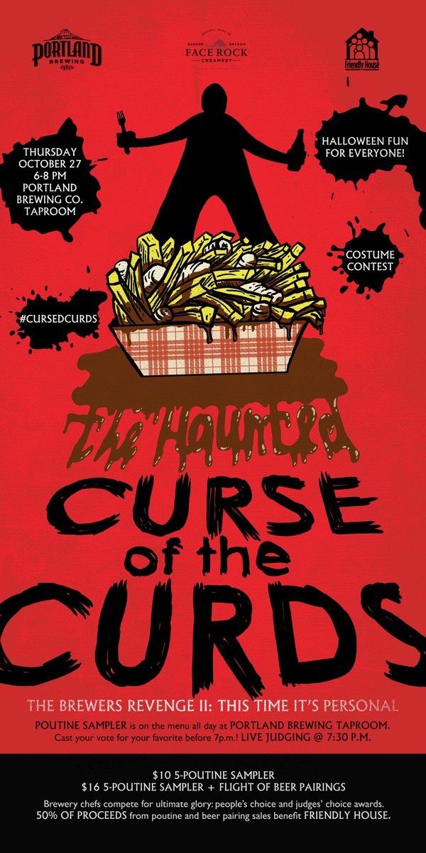 BREWPUBLIC's tweet image. The Curse of the Haunted Curds - The Brewers Revenge II with poutine dishes returns on Oct 27 to @PortlandBrewing. brewpublic.com/beer-and-food/…