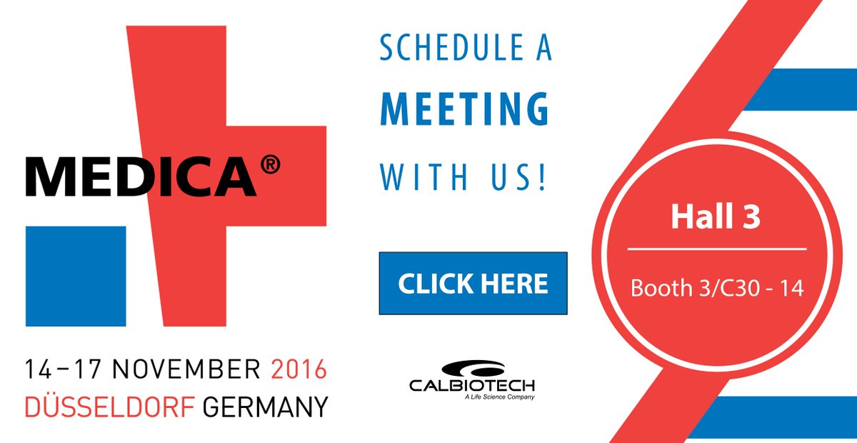 CalbiotechInc's tweet photo. Calbiotech will be exhibiting at MEDICA 2016, Nov 14-17, in Dusseldorf, Germany. Schedule a meeting with us: https://t.co/l756KjBZ5j https://t.co/hazqzop80y