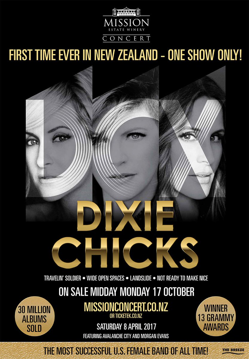 thechicks's tweet photo. ICYMI: The Chicks are coming to NEW ZEALAND for the first time ever! They'll play the @MissionEstate 8 April! Info: https://t.co/Kl5o3u97ro https://t.co/R9sZ7ZVaYu