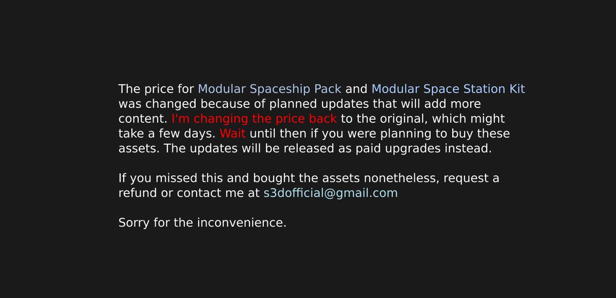 S3DOfficial's tweet photo. Warning to my potential customers!

#assetstore #sector3d #unity3d https://t.co/7tnWg5nL5e