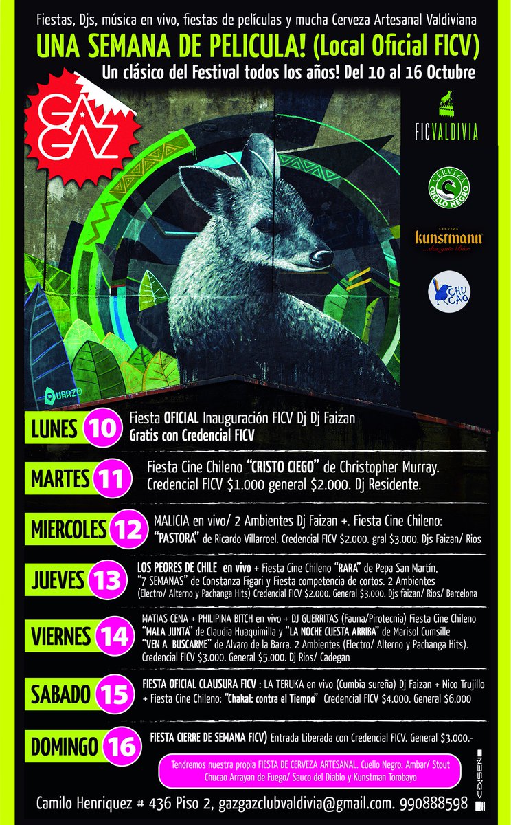 Gaz Gaz Club, Local Oficial de todas las Fiestas del Festival Internacional de Cine de Valdivia!