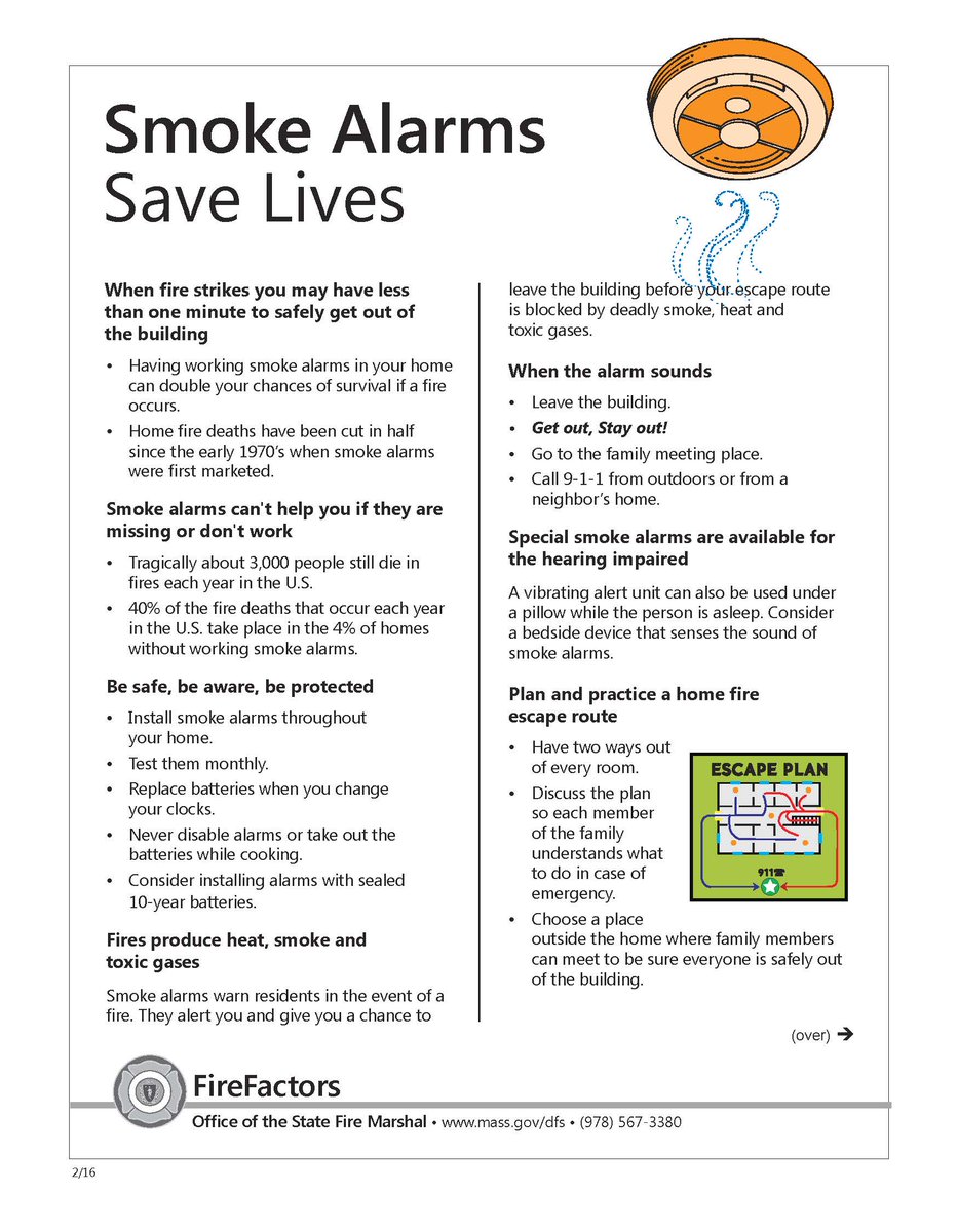 MassDFS's tweet image. Download our #FireFactor on #SmokeAlarms for some quick tips. ow.ly/k3zw3059JK4 ow.ly/S3n43059JGP