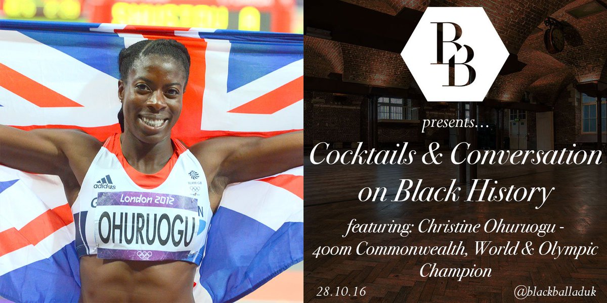 BlackBalladUK's tweet photo. Introducing the keynote speaker of #CocktailsAndConvo:
Commonwealth Champion π
World Champion π
Olympic Champion π
@chrissyohuruogu! https://t.co/L8pince29S