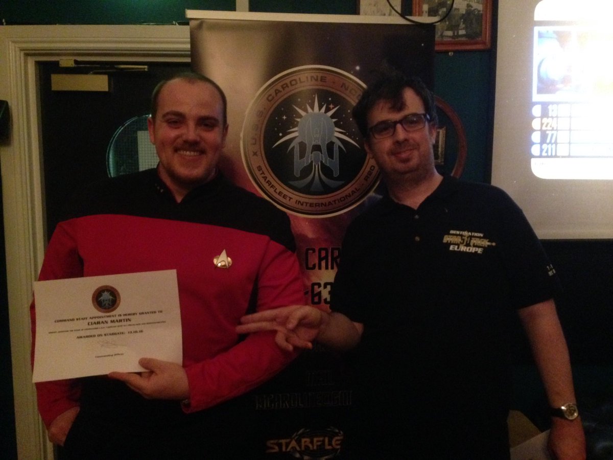 USS_Caroline's tweet photo. New appointments tonight. XO Ciaran Martian, Science Officer Carol Hamill and Comms Officer Mark Hughes #LLAP #Starfleet #hudson #caroline https://t.co/B4xbPL9Y0S