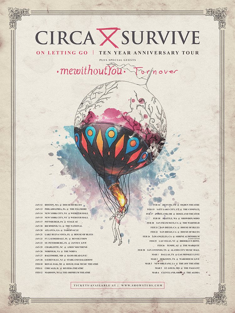 #OnLettingGo 10 Year Anniversary tickets on-sale TOMORROW at 10am! 
VIP Tickets on-sale NOW. circasurvive.com/tour
