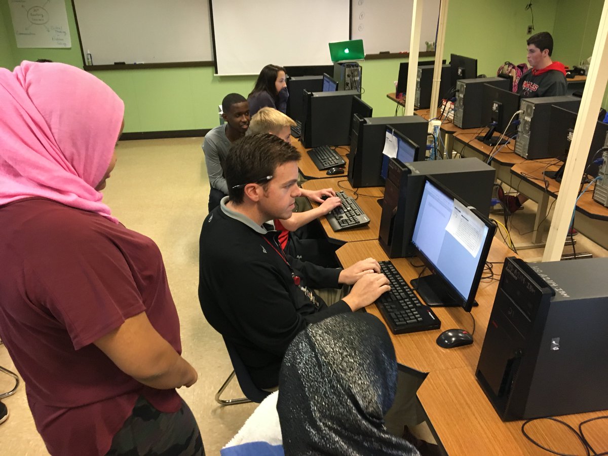 EPHSmanderson's tweet photo. "Keyboard Wars" in Keyboarding. Ms. Boeztepe, Counselor, dominated the competition! #RequiredForLife https://t.co/5J7TTqmP92
