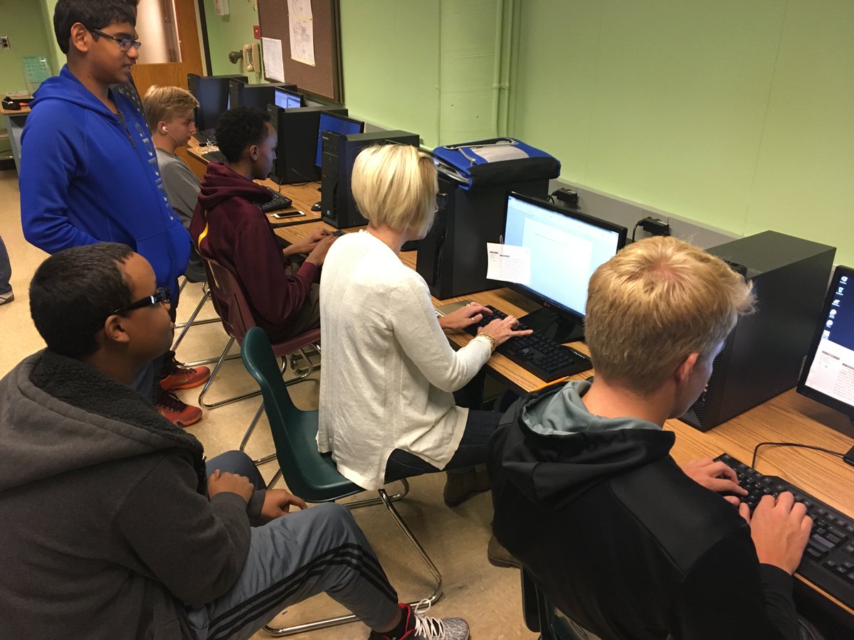 EPHSmanderson's tweet photo. "Keyboard Wars" in Keyboarding. Ms. Boeztepe, Counselor, dominated the competition! #RequiredForLife https://t.co/5J7TTqmP92