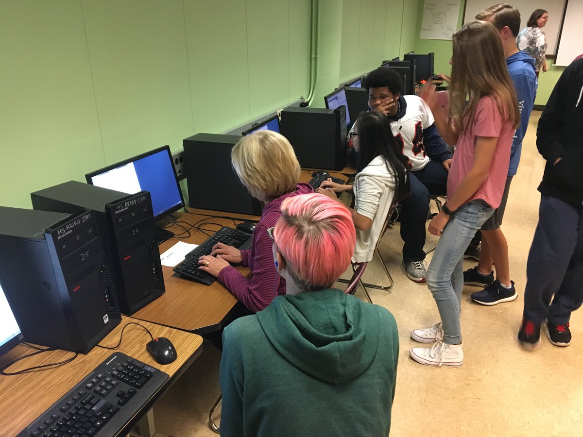 EPHSmanderson's tweet photo. "Keyboard Wars" in Keyboarding. Ms. Boeztepe, Counselor, dominated the competition! #RequiredForLife https://t.co/5J7TTqmP92