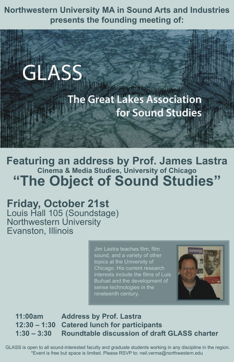 GreatLakeSound's tweet photo. We are excited to announce the Inaugural Meeting of GLASS featuring an address by Prof. James Lastra! https://t.co/EzibrI30Ox