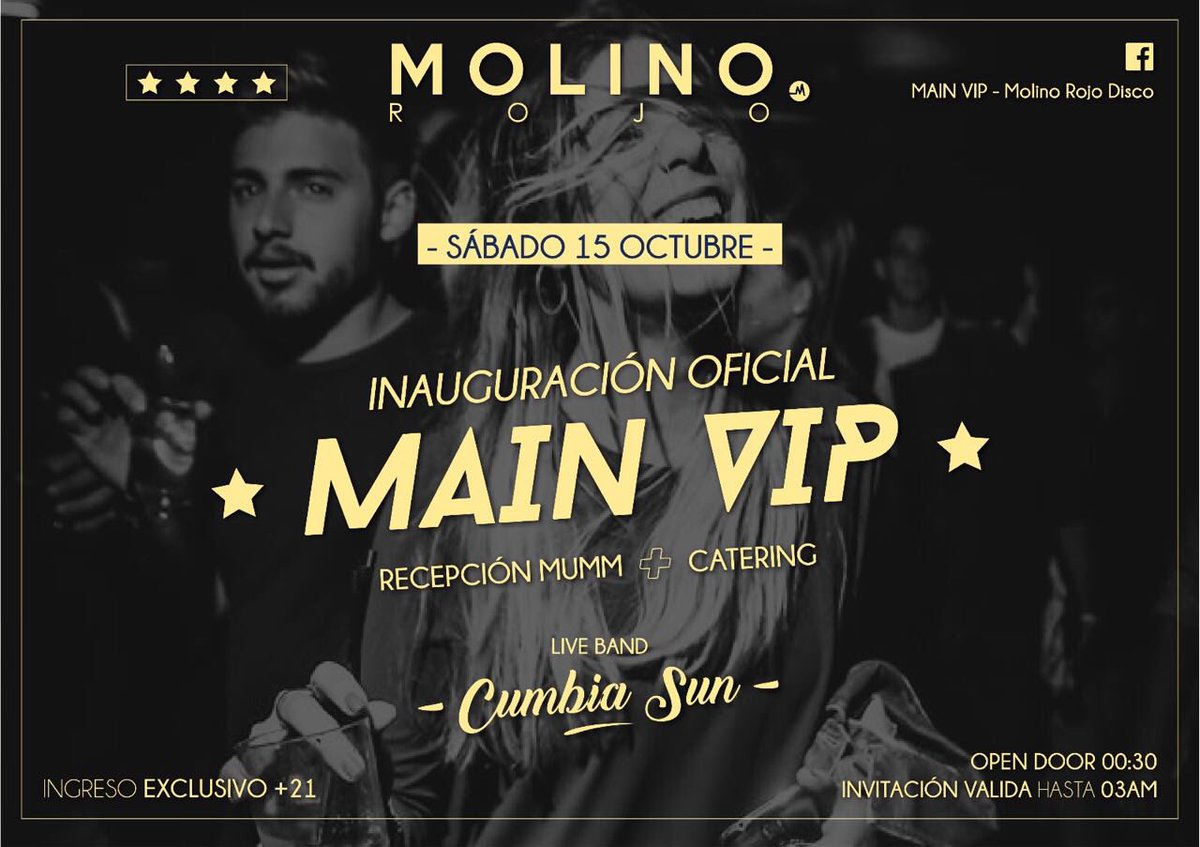 cuello_juanma's tweet photo. #MainVip | MOLINO rojo★★★★
GRAN INAUGURACIÓN OFICIAL
>>>Este sábado 15.10 https://t.co/d6E9kmnnm9