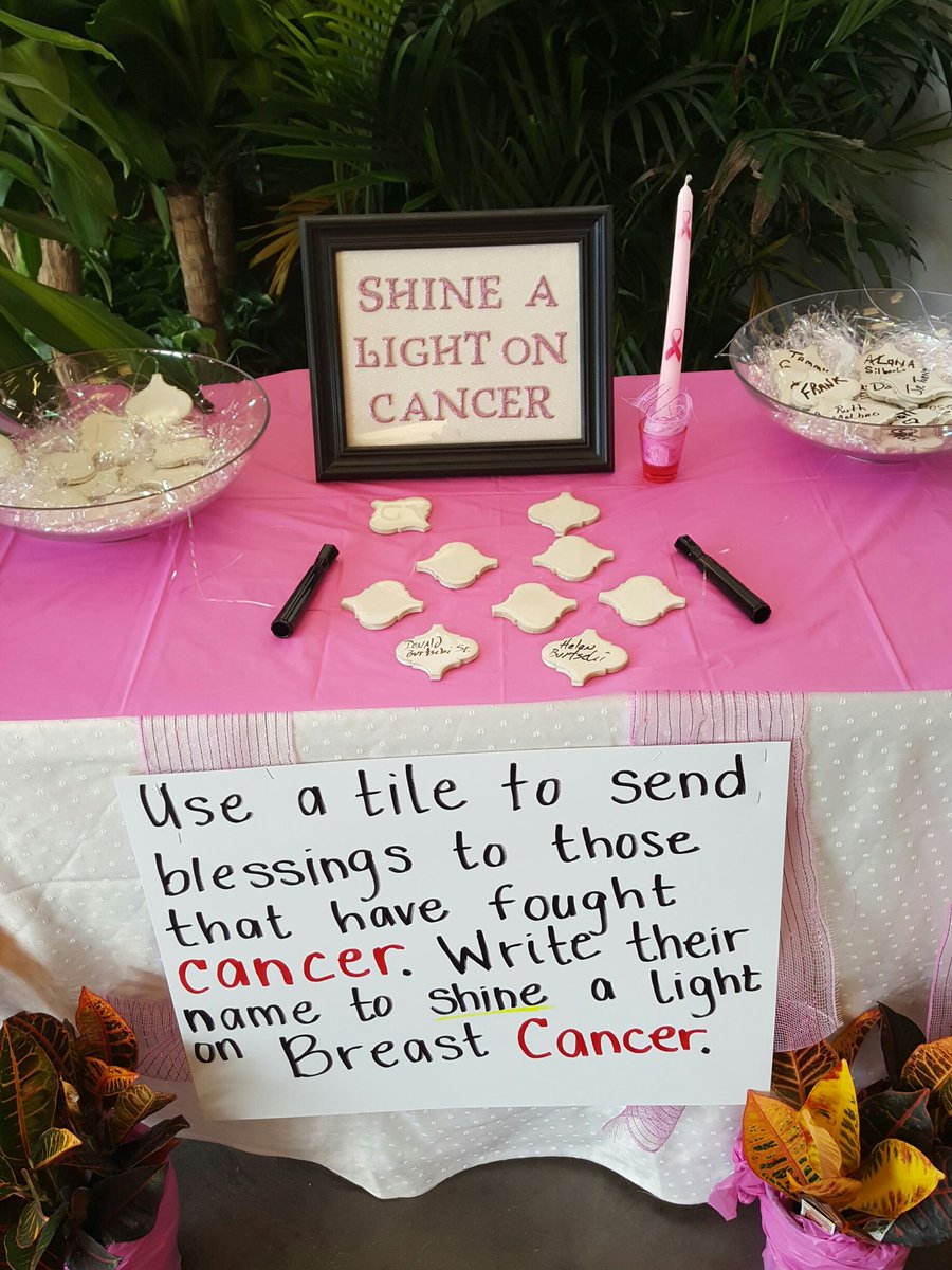 1853_SASMDonald's tweet photo. Awesome Breast Cancer Awareness table set up by Holly, Sydney and Linda.  Tiles for my mom who survived cancer  and my dad who did not. https://t.co/gQkDhRem8b