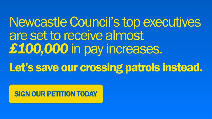 Council chiefs are set to receive 100k pay rises whilst our crossing patrols are cut! Sign the petition at change.org/p/newcastle-ci…