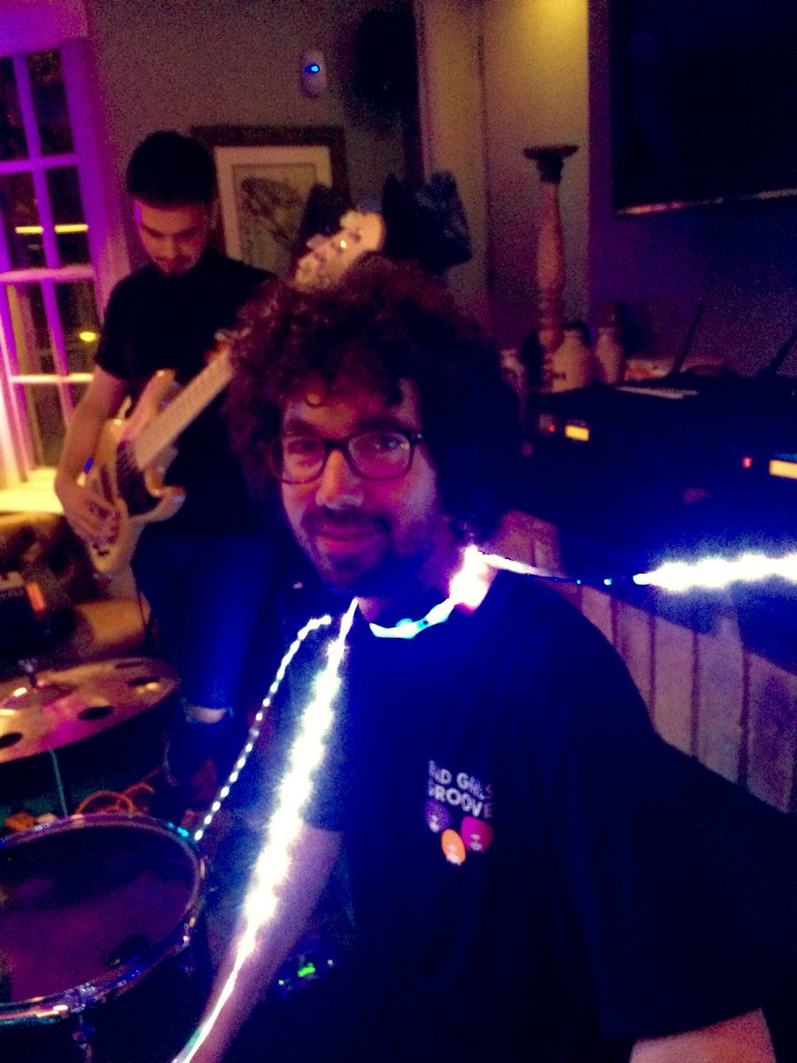 BGGroove's tweet photo. Funking hell - it's tomorrow Friday @DignityN3 when the Bads are doing their thing to close the show! Now what to wear? Our drummers sorted! https://t.co/tuXzS1OsKU